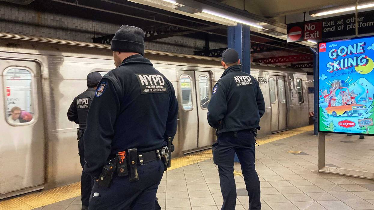 NYPD officers in the Columbus Circle–59th Street station in the subway in New York on Wednesday, December 14, 2022.