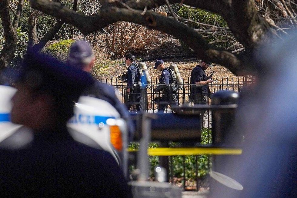NYPD officers respond to a suspicious package report in Carl Schurz Park, which borders Gracie Mansion, on March 10, 2026 in New York City.
