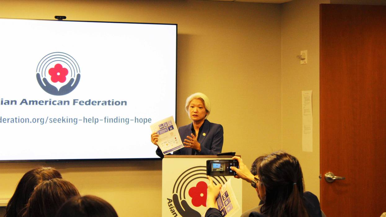 NYS Sen. Iwen Chu addressed the findings of a new study at an Asian American Federation press conference held on Feb. 22, 2024.