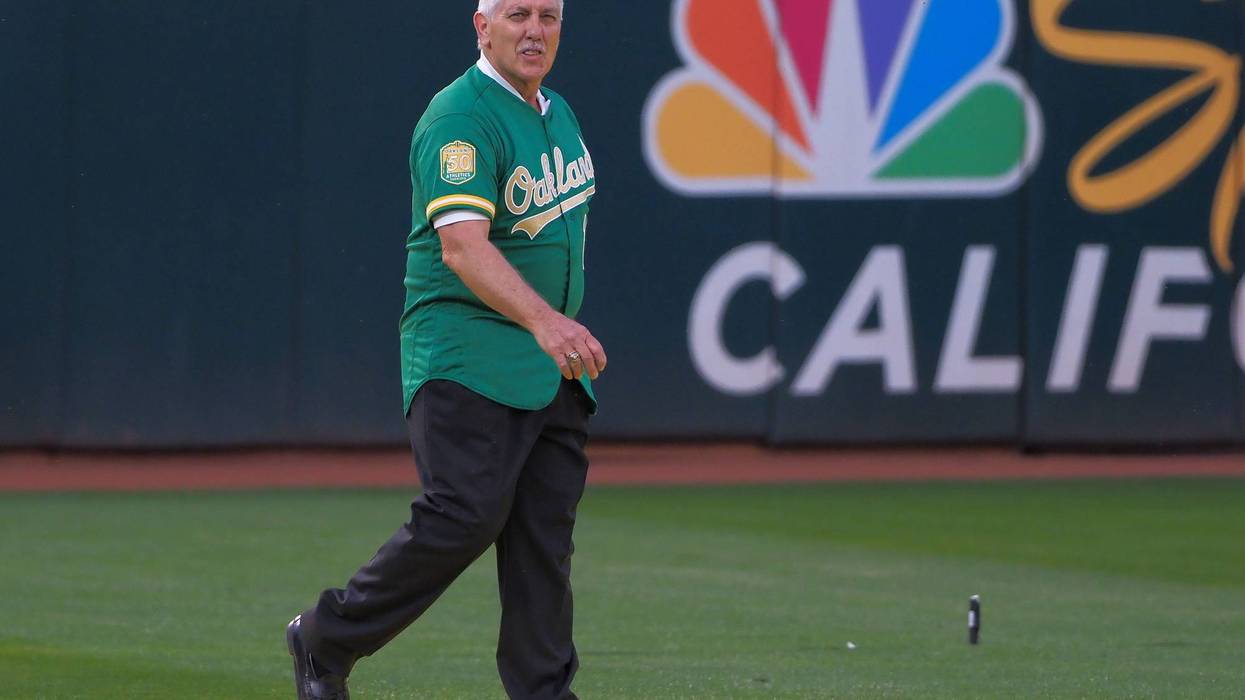 Oakland Athletics retired player Ray Fosse during a presentation to recognize the 50th anniversary team at Oakland Coliseum.