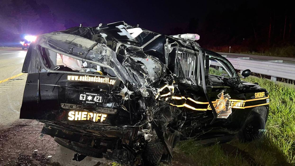 Oakland County Sheriff's deputy patrol car severely damaged in crash that killed driver, injured two deputies