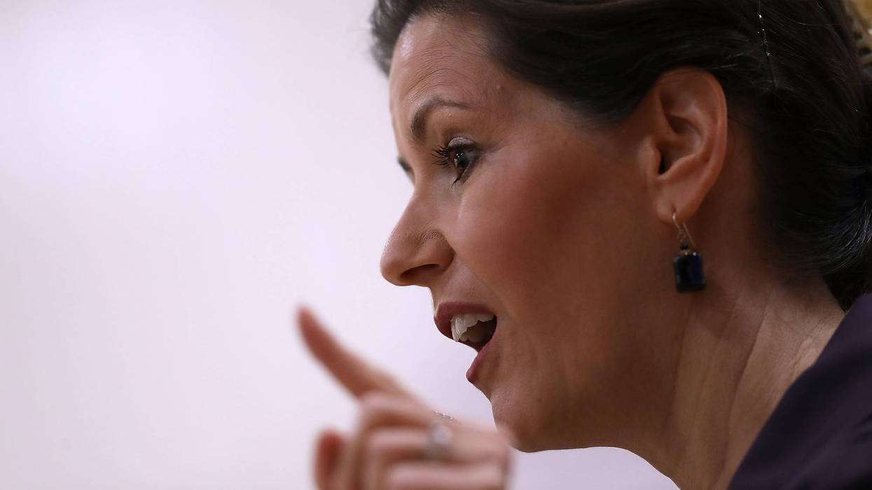 Oakland mayor Libby Schaaf speaks to students at Edna Brewer Middle School about the U.S. Constitution on January 19, 2018 in Oakland, California.