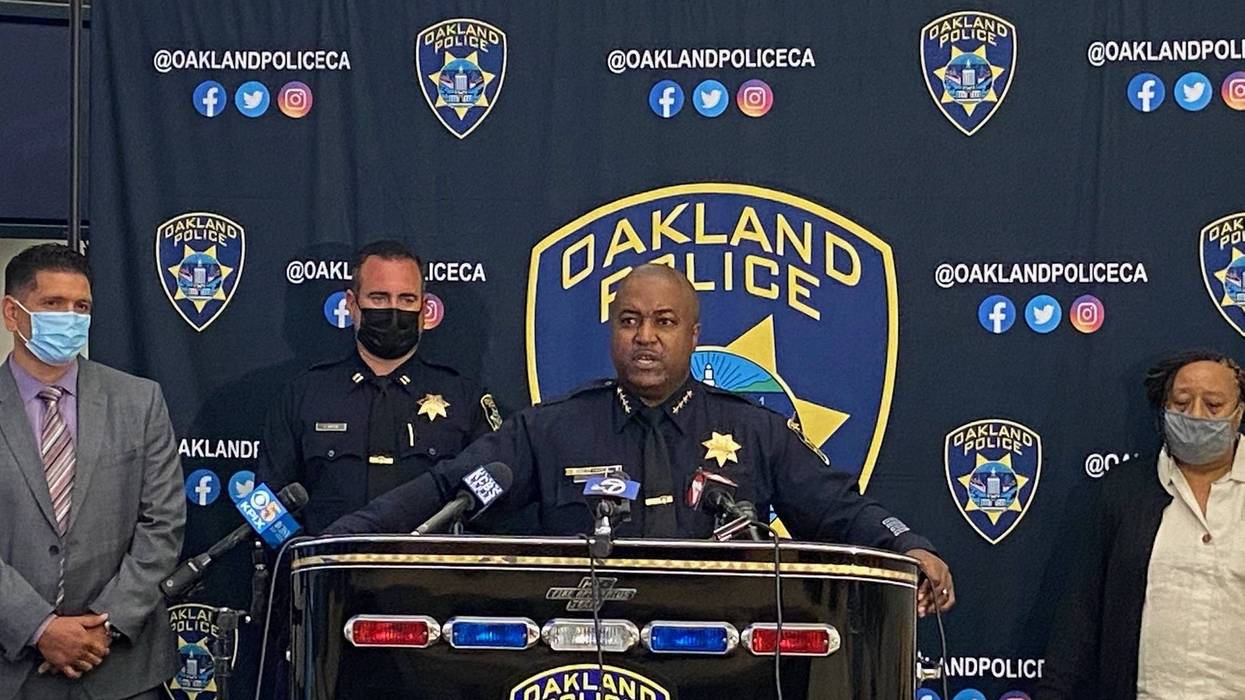 Oakland Police Department Chief LeRonne Armstrong updating the Lake Merritt shooting at a press conference Monday.