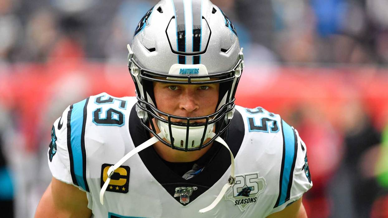Oct 13, 2019; London, United Kingdom; Carolina Panthers middle linebacker Luke Kuechly (59) before an NFL International Series game against the Tampa Bay Buccaneers at Tottenham Hotspur Stadium. Mandatory Credit: Steve Flynn-USA TODAY Sports