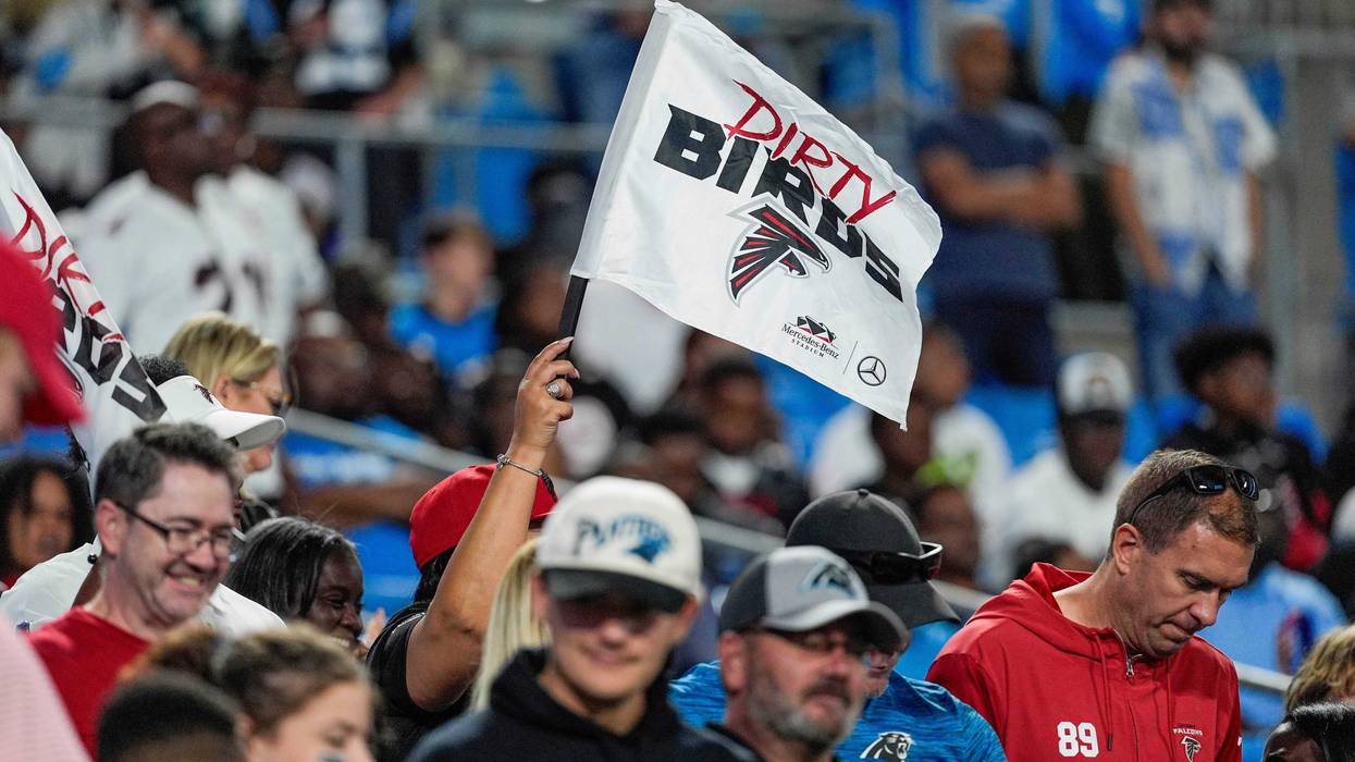 Oct 13, 2024; Charlotte, North Carolina, USA; an Atlanta Falcons fan during the second half against the Carolina Panthers at Bank of America Stadium. Mandatory Credit: Jim Dedmon-Imagn Images