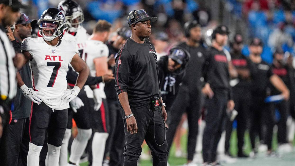 Oct 13, 2024; Charlotte, North Carolina, USA; Atlanta Falcons head coach Raheem Morris during the second half against the Carolina Panthers at Bank of America Stadium. Mandatory Credit: Jim Dedmon-Imagn Images