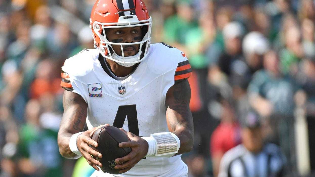 Oct 13, 2024; Philadelphia, Pennsylvania, USA; Cleveland Browns quarterback Deshaun Watson (4) against the Philadelphia Eagles at Lincoln Financial Field.