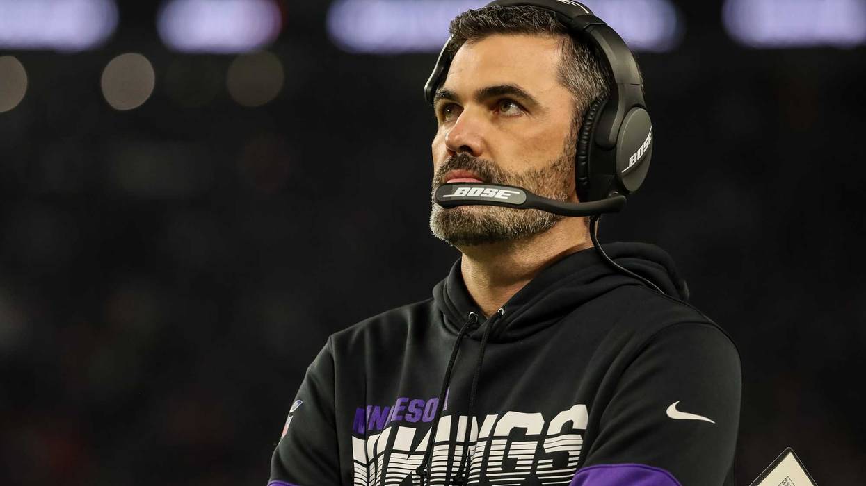 Oct 24, 2019; Minneapolis, MN, USA; Minnesota Vikings offensive coordinator Kevin Stefanski during the first quarter against the Washington Redskins at U.S. Bank Stadium. Mandatory Credit: Brace Hemmelgarn-USA TODAY Sports