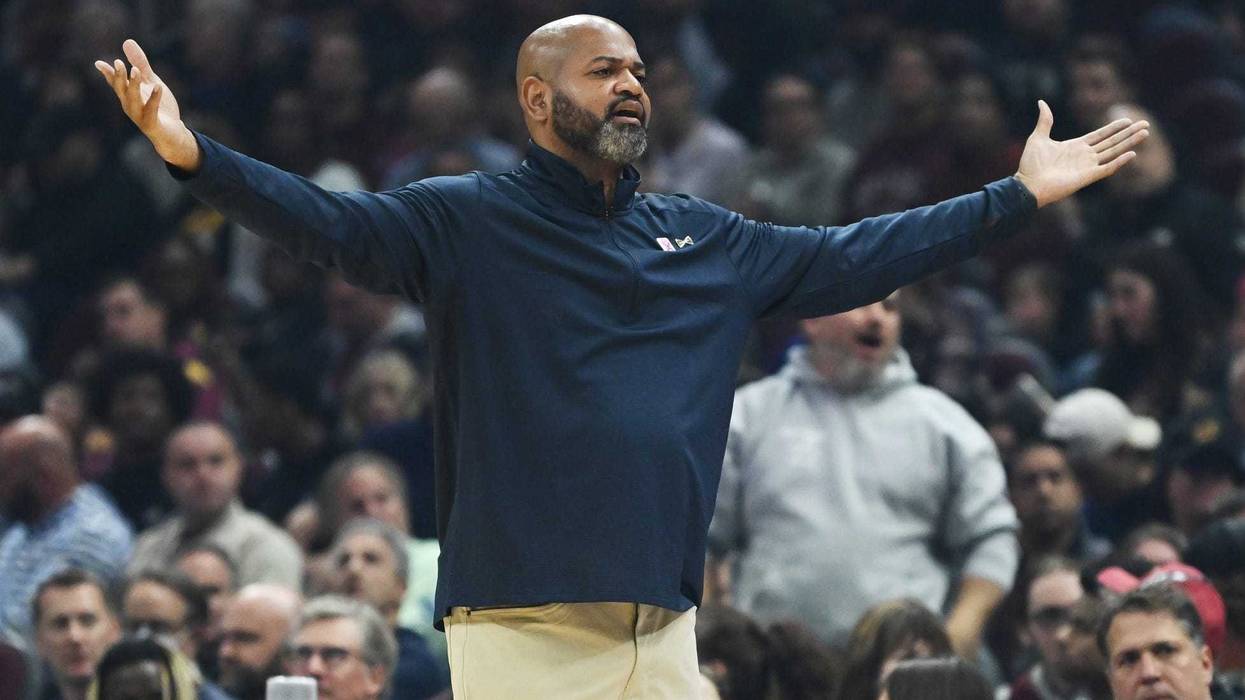 Oct 26, 2022; Cleveland, Ohio, USA; Cleveland Cavaliers head coach J.B. Bickerstaff reacts to a call during the first quarter against the Orlando Magic at Rocket Mortgage FieldHouse.