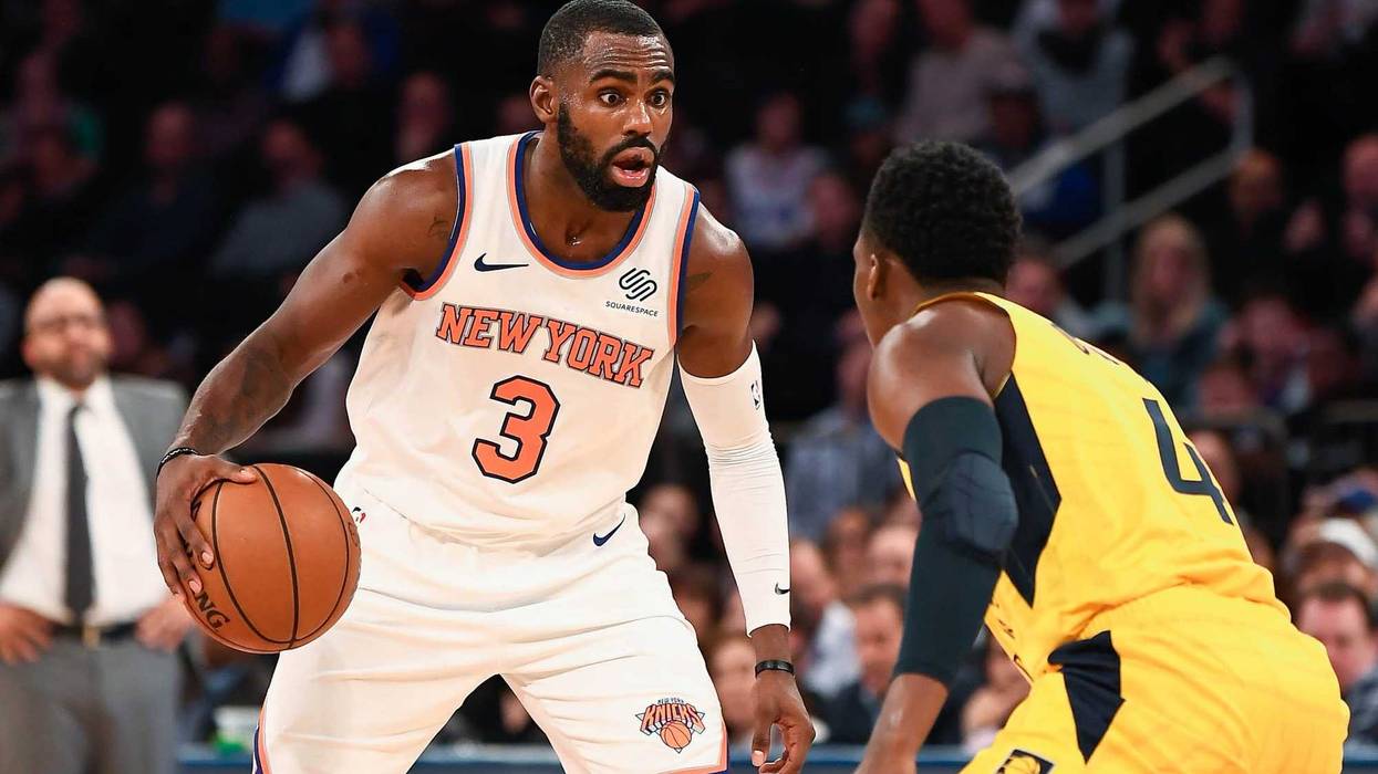 Oct 31, 2018; New York, NY, USA; New York Knicks guard Tim Hardaway Jr. (3) controls the ball against the Indiana Pacers in the fourth quarter at Madison Square Garden. Mandatory Credit: Catalina Fragoso-USA TODAY Sports