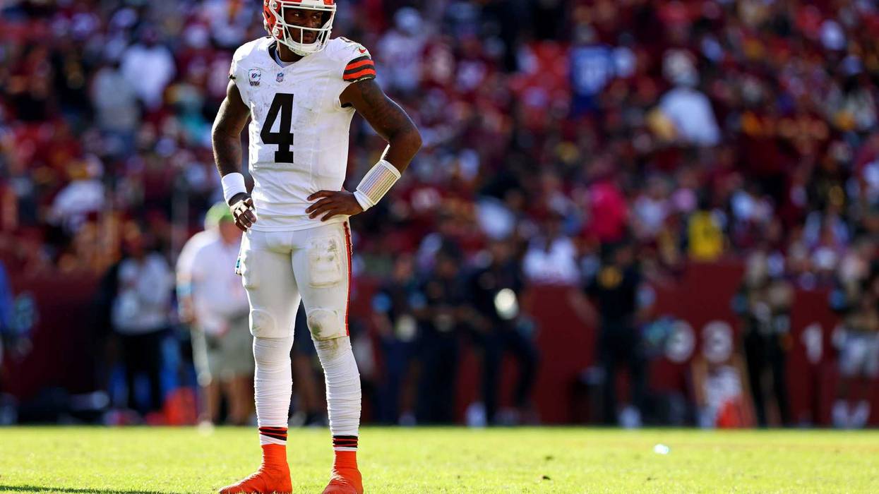 Oct 6, 2024; Landover, Maryland, USA; Cleveland Browns quarterback Deshaun Watson (4) waits for a play during the fourth quarter against the Washington Commanders at NorthWest Stadium.