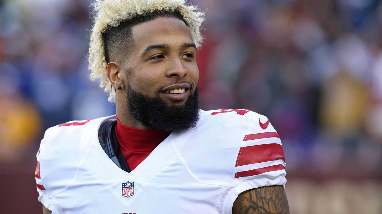 Odell Beckham Jr. stands on the field prior to the Giants' game against the Washington Redskins at FedEx Field