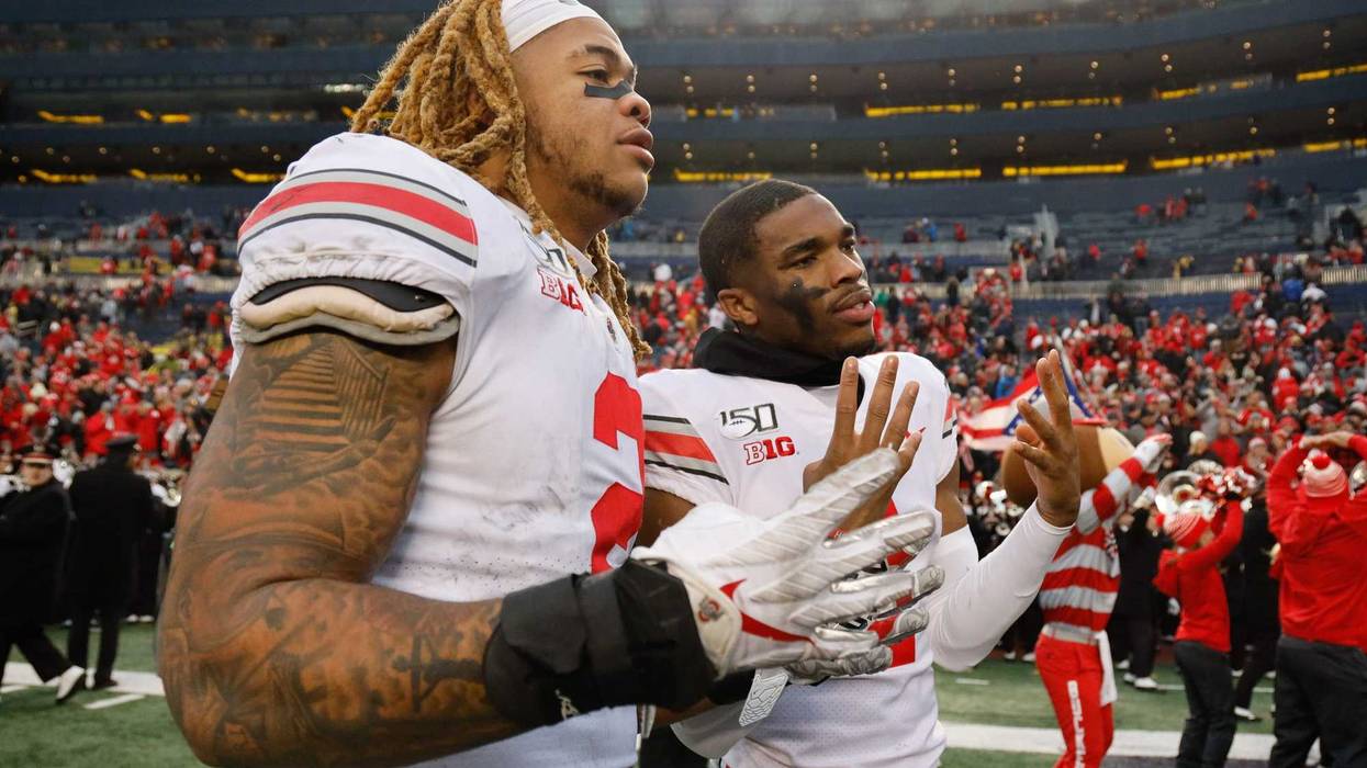 Ohio State Buckeyes defensive end Chase Young (2) and cornerback Jeff Okudah (1)