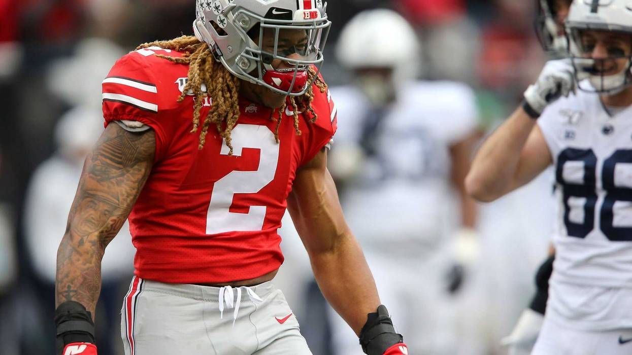 Ohio State Buckeyes defensive end Chase Young (2) celebrates after a sack against the Penn State Nittany Lions during the first quarter at Ohio Stadium.