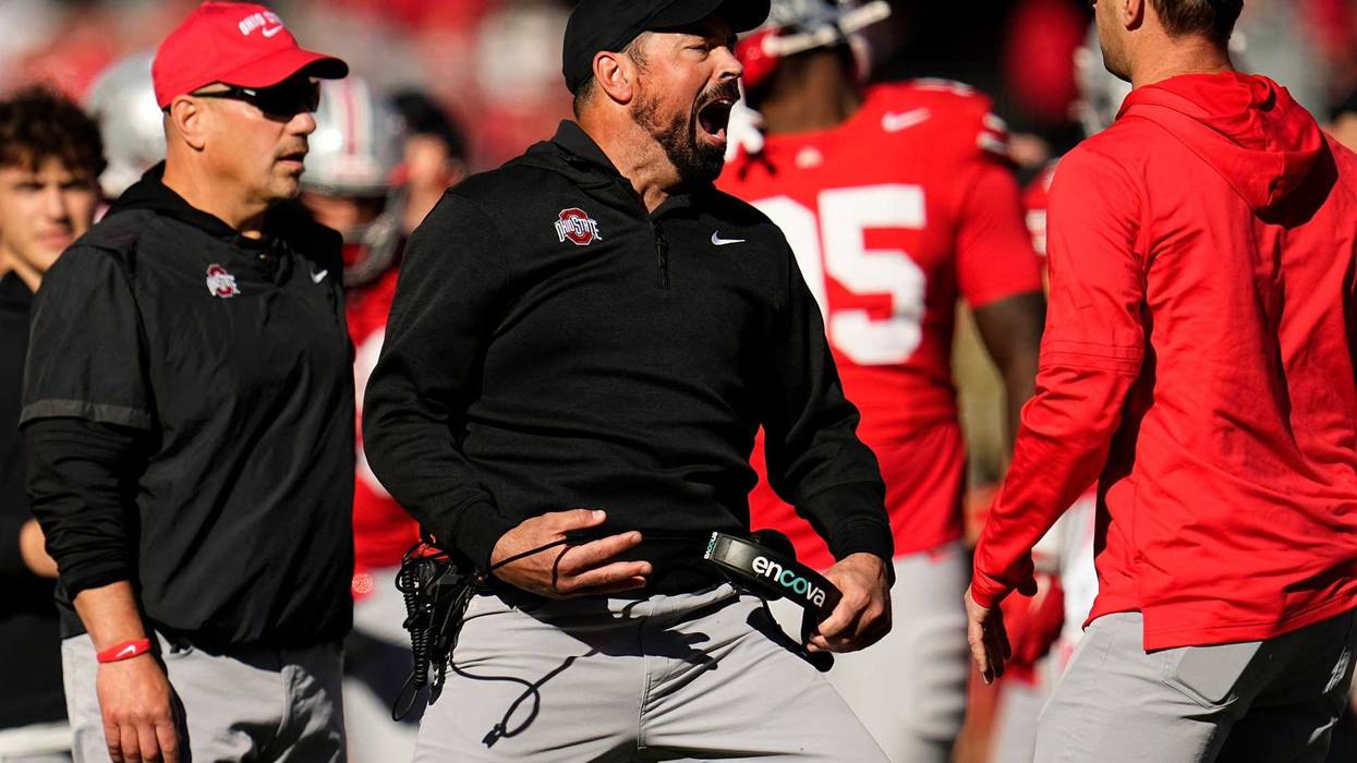 Ohio State Buckeyes head coach Ryan Day reacts to a targeting call on linebacker Arvell Reese during the second half of the NCAA football game against the Nebraska Cornhuskers at Ohio Stadium in Columbus on Saturday, Oct. 26, 2024. Ohio State won 21-17.