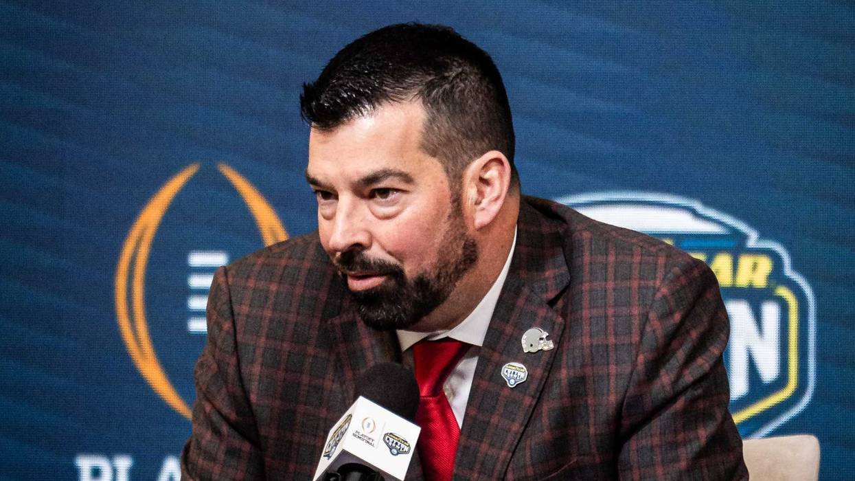 Ohio State Buckeyes Head Coach Ryan Day speaks during the Coaches' Press Conference at AT&T Stadium, Jan. 9, 2024. Both coaches answered questions from the media during the conference, and will face each other in the Cotton Bowl College Football Playoff semi-final game on Friday.