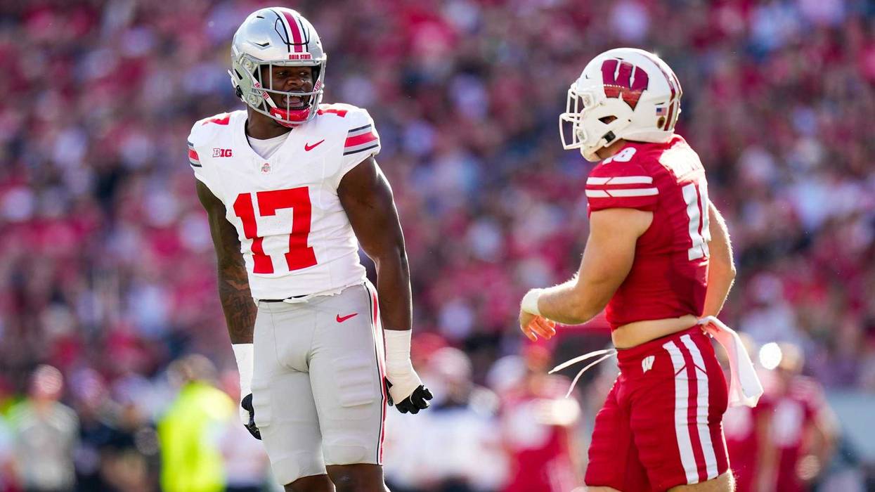 Ohio State Buckeyes linebacker TJ Alford (17) reacts in the second half at Camp Randall Stadium on Saturday, Oct. 18, 2025 in Madison, Wisconsin.
