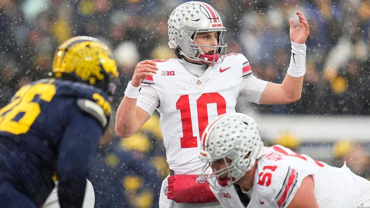 Ohio State Buckeyes quarterback Julian Sayin (10) lines up during the NCAA football game against the Michigan Wolverines at Michigan Stadium in Ann Arbor, Mich. on Nov. 29, 2025. Ohio State won 27-9.