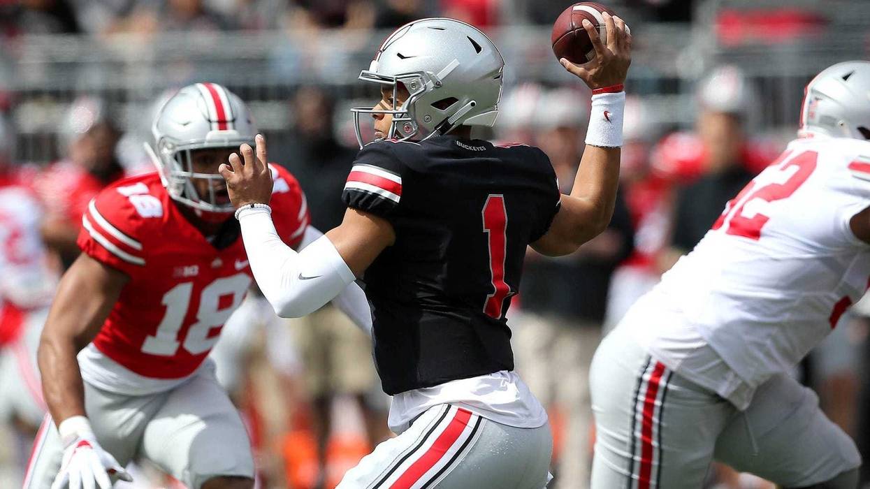 Ohio State Buckeyes quarterback Justin Fields (1) during the first half of the Spring Game at Ohio Stadium.