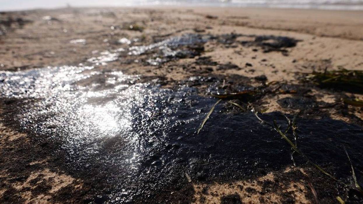 Oil is washed up on Huntington State Beach after a 126,000-gallon oil spill from an offshore oil platform on October 3, 2021 in Huntington Beach, California.
