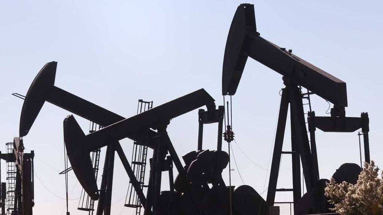 Oil pumpjacks stands in the Inglewood Oil Field on November 23, 2021 in Los Angeles, California.