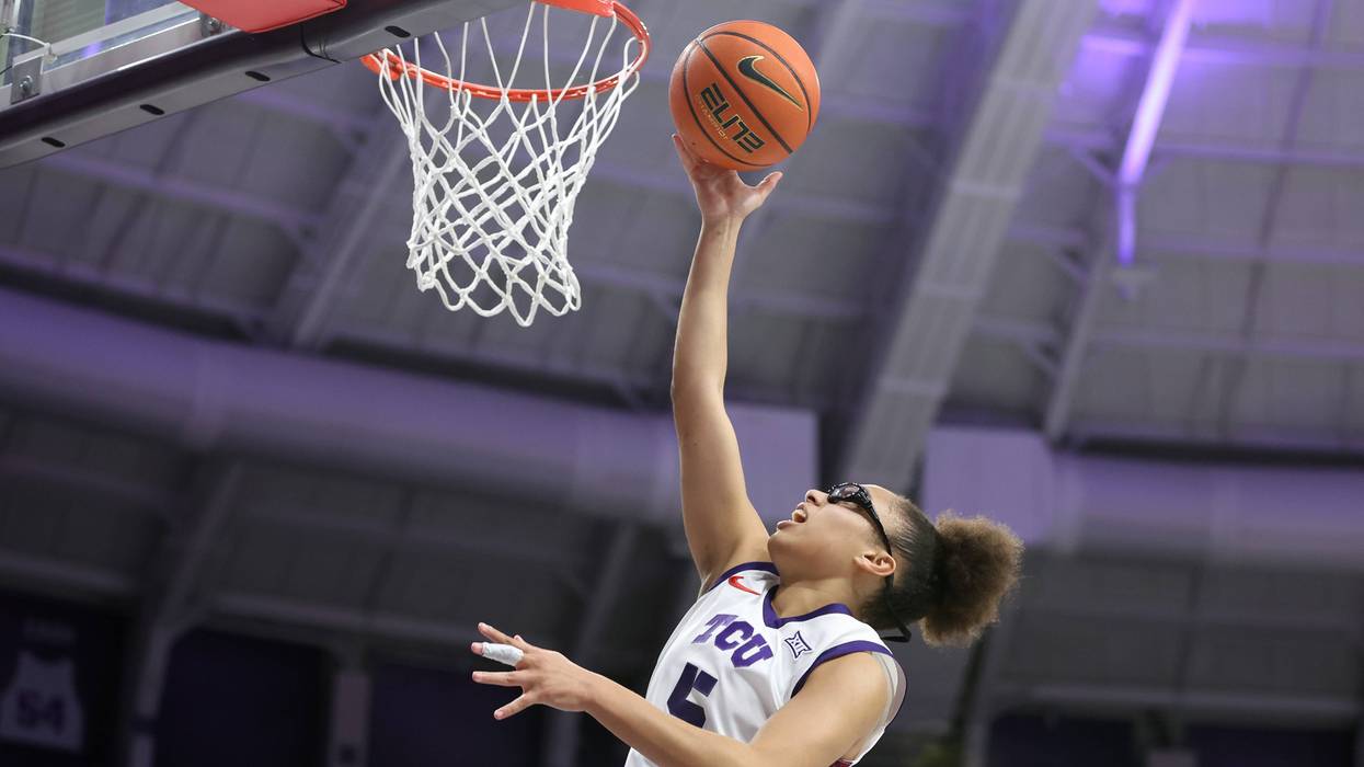 Olivia Miles #5 of the TCU Horned Frogs makes a move to the basket during the first half against the Tarleton State Texans at Schollmaier Arena on Nov. 20, 2025 in Fort Worth, Texas.