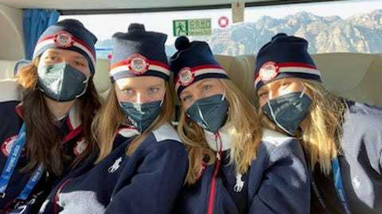 Olympic Alpine skier Tricia Mangan, 3rd from left, with members of Team USA