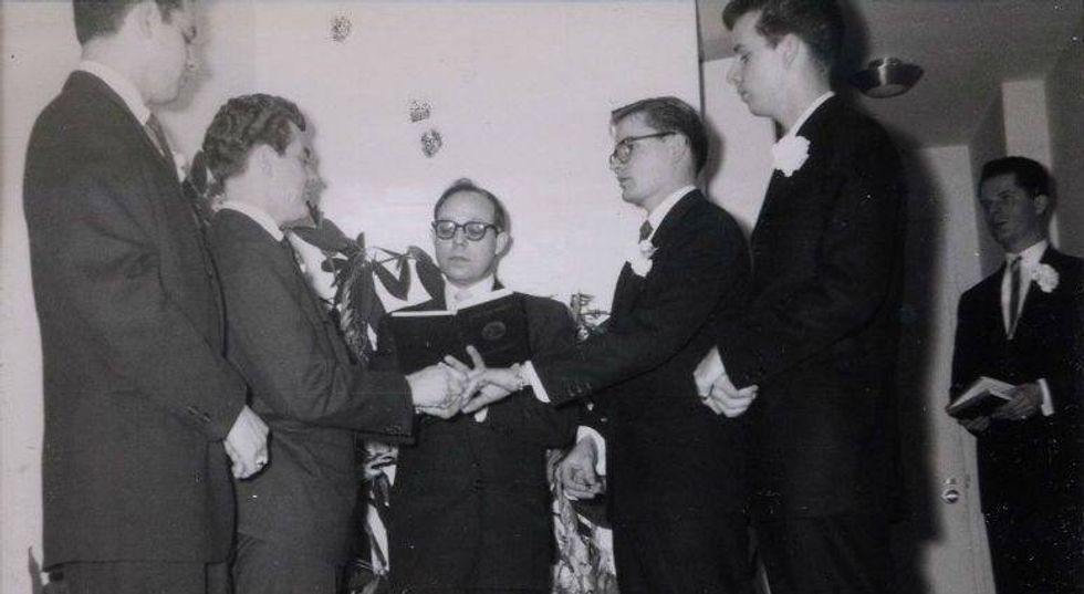 On both coasts, a search for 2 men photographed on their wedding day in 1950s