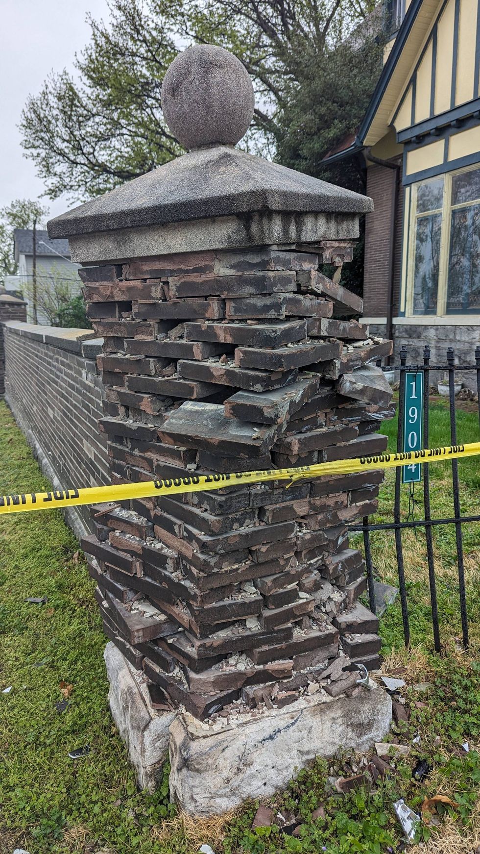 On March 4th, two uninsured drivers smashed cars into each other and into the wall shifting and smashing up the brick column at the corner of East College and Conde.