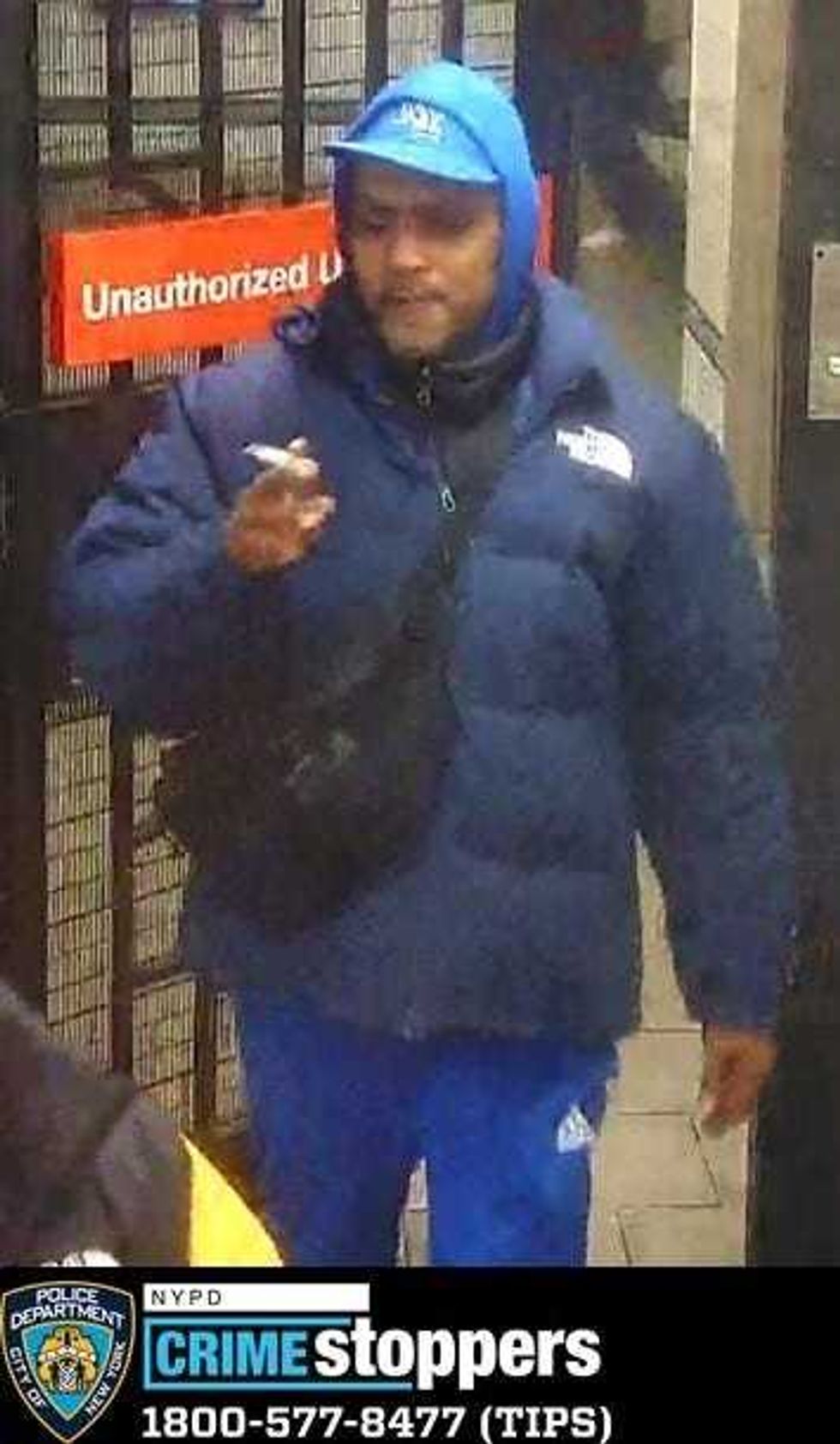 One of 11 suspects wanted in back-to-back robberies at the North Face store in SoHo last month.