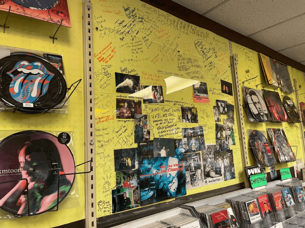 One of the many walls-of-fame inside Melodies & Memories in Eastpointe, Mich.