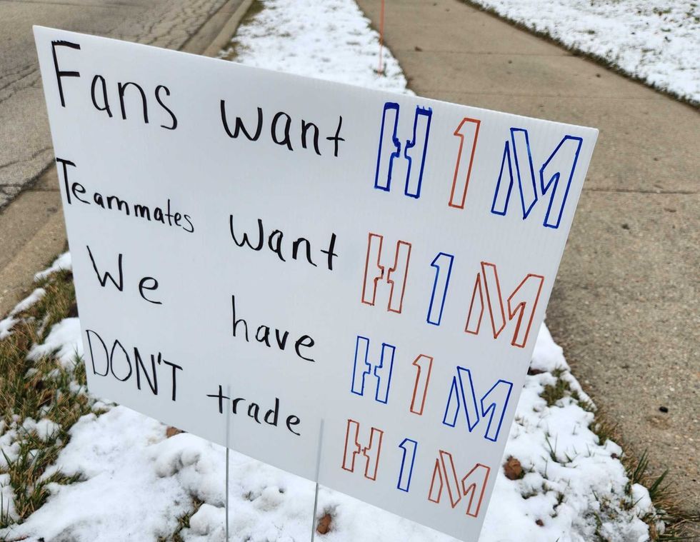 One of the signs that showed up outside of Halas Hall following the team