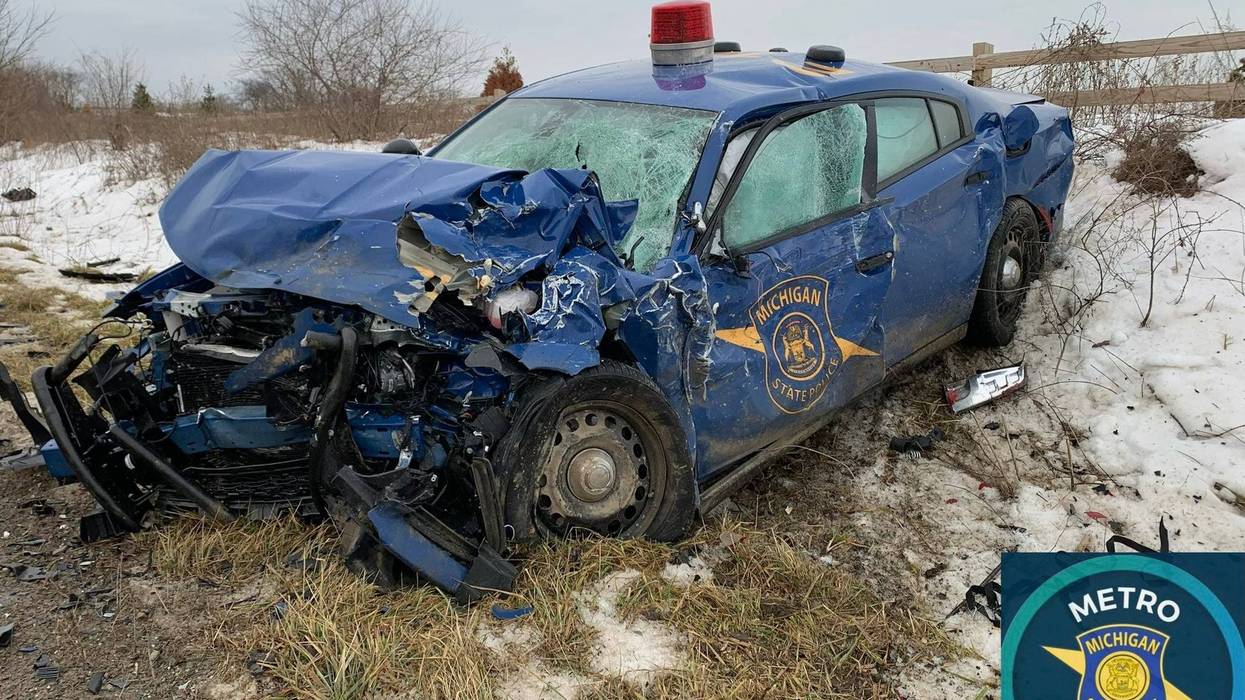 One state trooper was seriously injured following a near head-on collision with another driver in northern Oakland County on Tuesday morning, authorities said.