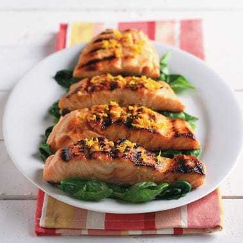 Orange-Glazed Salmon over Sauteed Spinach