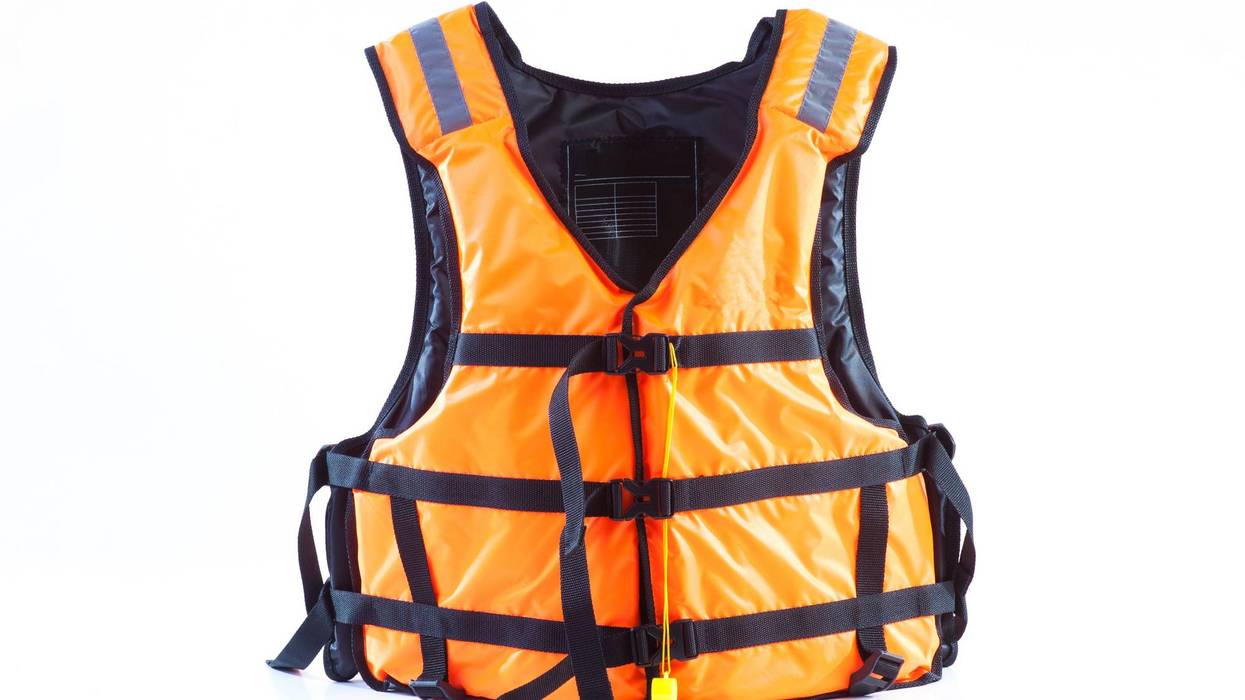 orange life jacket on white background