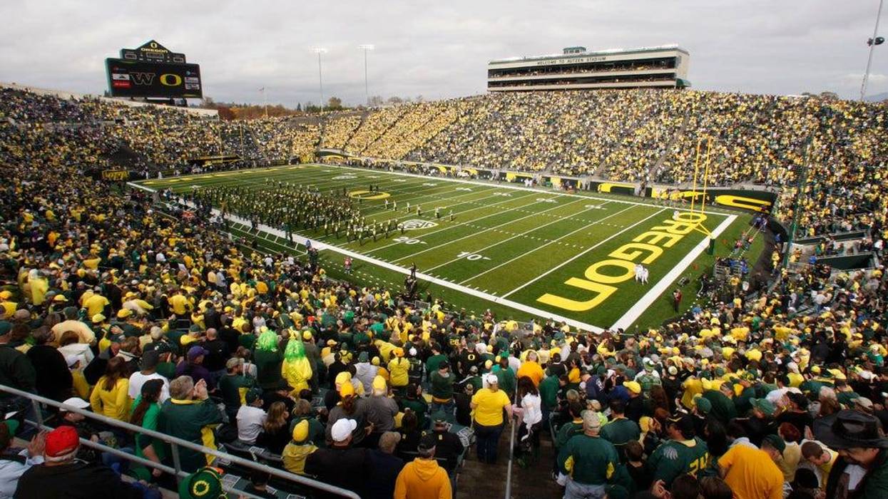 Oregon's Autzen Stadium is viewed during the first quarter of an NCAA college football game against Washington, Nov. 6, 2010, in Eugene, Ore.