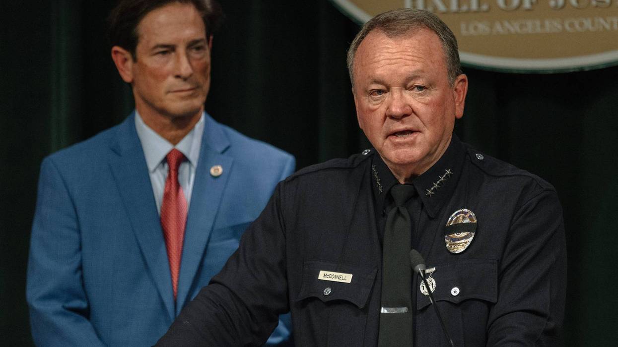 os Angeles Police Chief Jim McDonnell speaks at a news conference at the Hall of Justice ahead of protests against immigration raids on June 11, 2025 in Los Angeles, California.