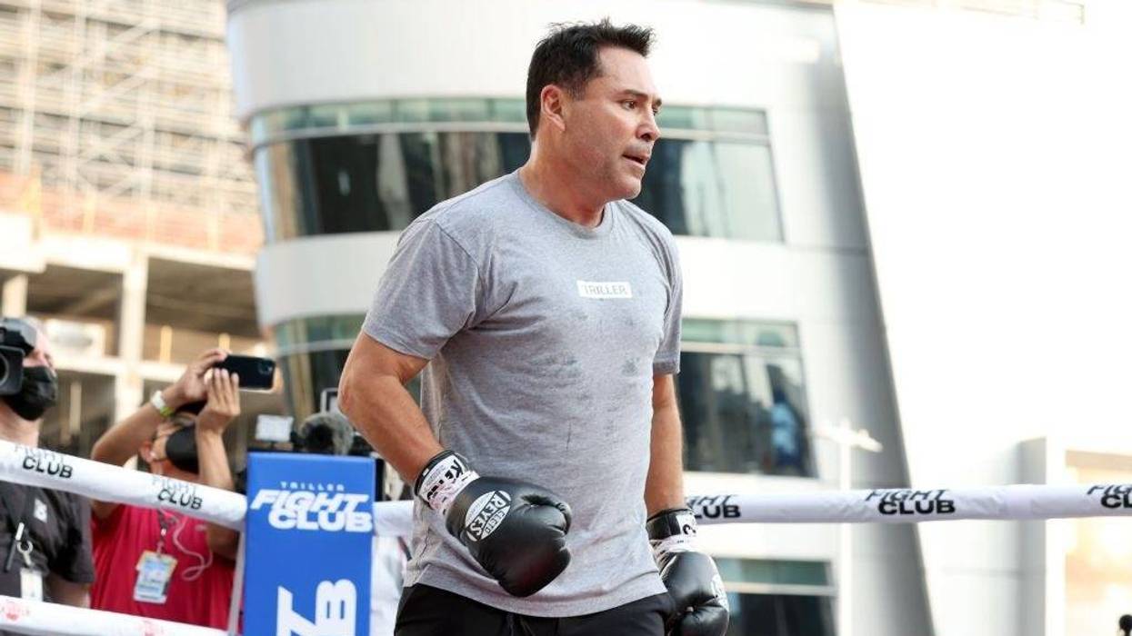 Oscar De La Hoya attends an open to the public media workout hosted by boxing legend "The Golden Boy" Oscar De La Hoya at XBOX Plaza on August 24, 2021 in Los Angeles, California