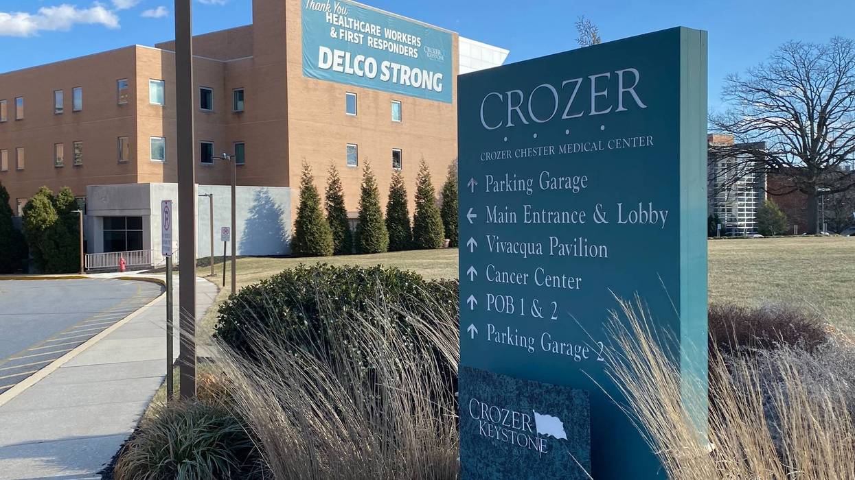 Outside of Crozer Hospital in Chester, Pa.