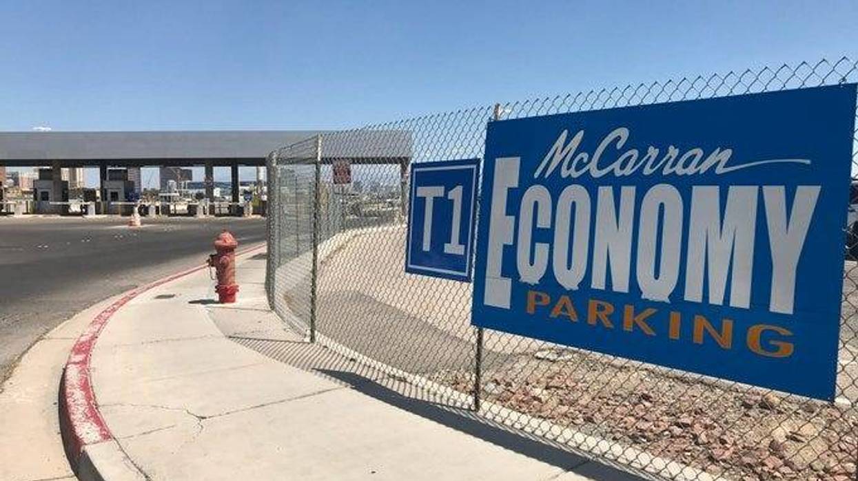 Outside of the entrance to McCarran Airport's Terminal 1 economy parking lot