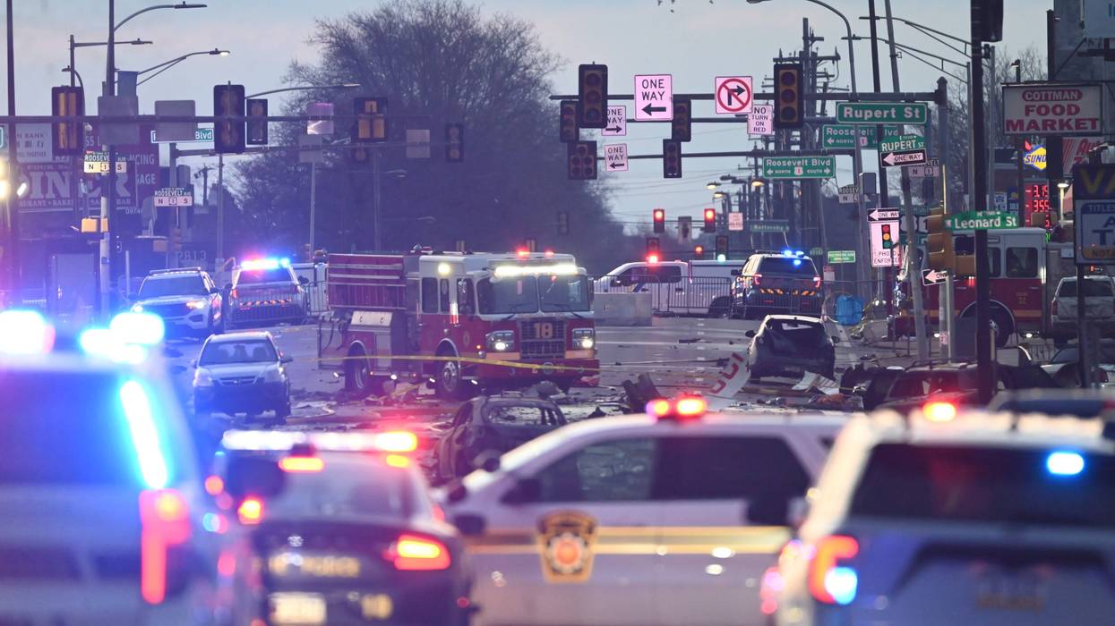 Outside the Roosevelt Mall after a small plane crashed in Northeast Philadelphia on Jan. 31, 2025.
