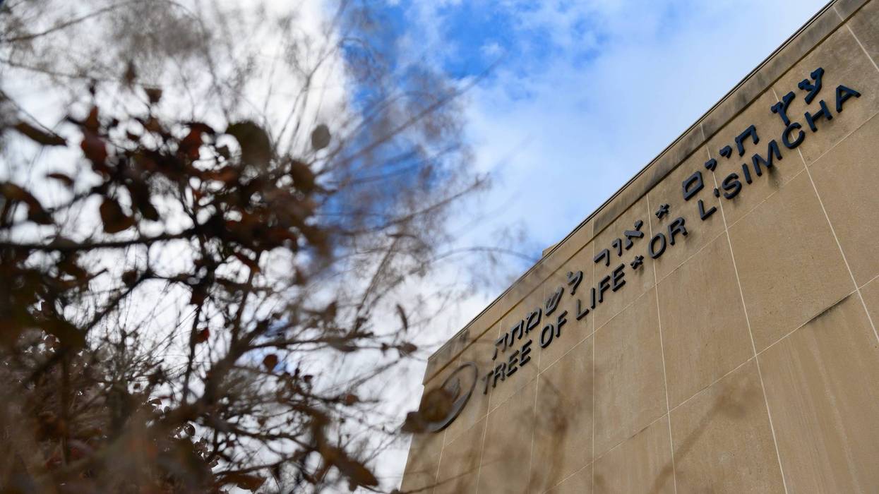 Outside the Tree of Life Synagogue in Pittsburgh, where 11 people were shot and killed in a mass shooting in 2018.
