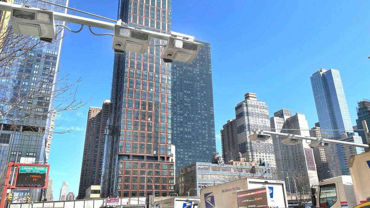 Overhead equipment installed on New York City streets for the controversial congestion pricing plan