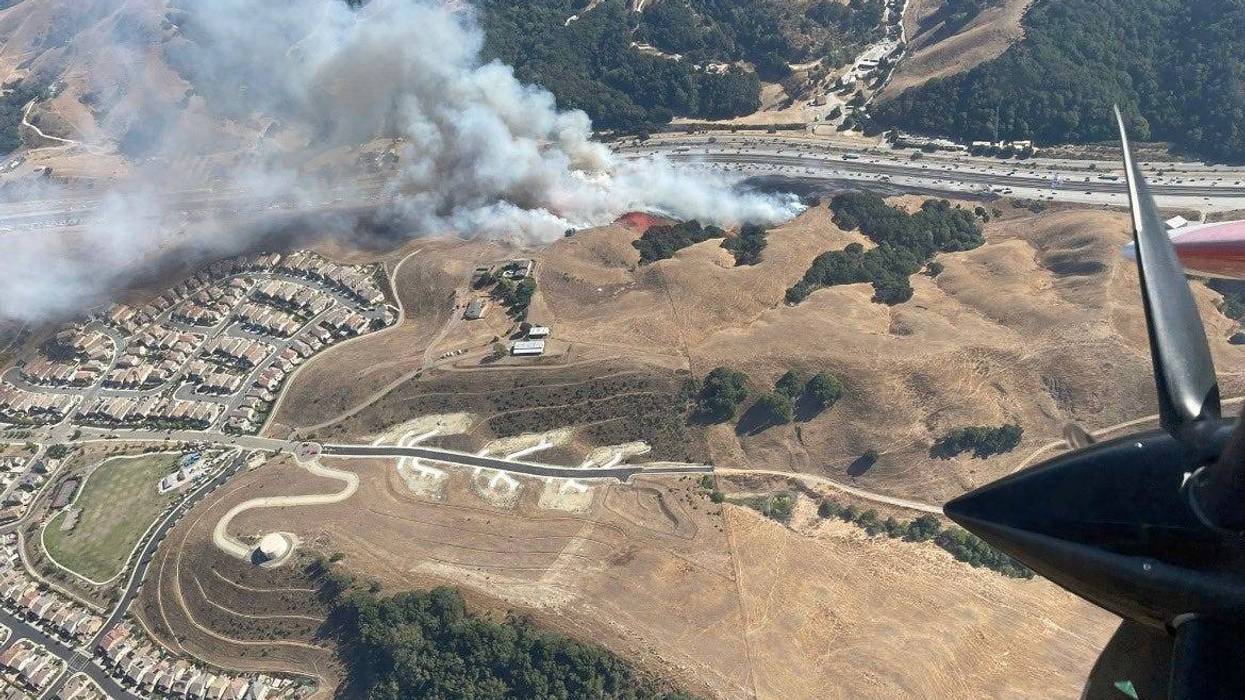 Overheard shot of fire burning near Interstate 580 in Castro Valley on Monday, Aug. 15, 2022.
