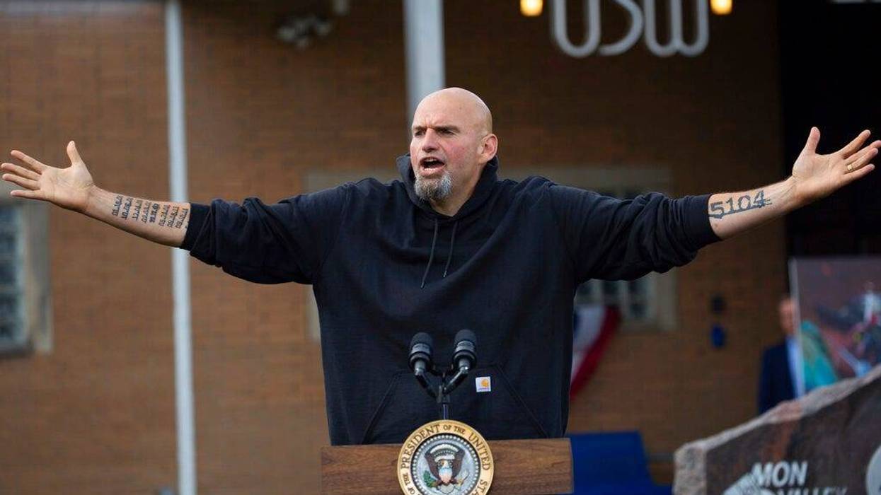 Pa. Lt. Gov. and senatorial candidate John Fetterman speaks to a crowd gathered at aa United Steel Workers of America Labor Day event with President Joe Biden in West Mifflin, Pa., just outside Pittsburgh, Monday Sept. 5, 2022.