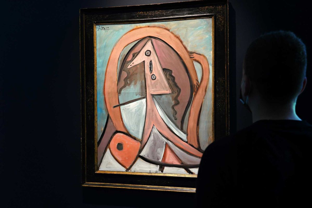 Pablo Picasso's Femme Assise is exhibited at Sotheby's in New York.