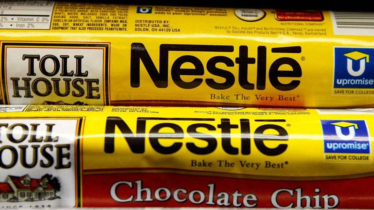 Packages of Nestle Toll House cookie dough are displayed on the shelf at the Marina Supermarket February 21, 2008 in San Francisco, California. Nestle, the world's largest food company, announced a 15.8 percent surge in 2007 net profits, beating analyst forecasts. (Photo by Justin Sullivan/Getty Images)
