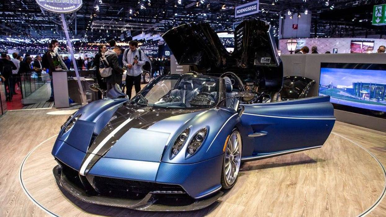 Pagani Huayra Roadster is displayed during the second press day at the 89th Geneva International Motor Show on March 6, 2019 in Geneva, Switzerland.