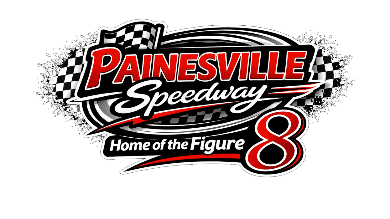 Painesville Speedway logo featuring a checkered flag and 'Home of the Figure 8' text with a red 8.