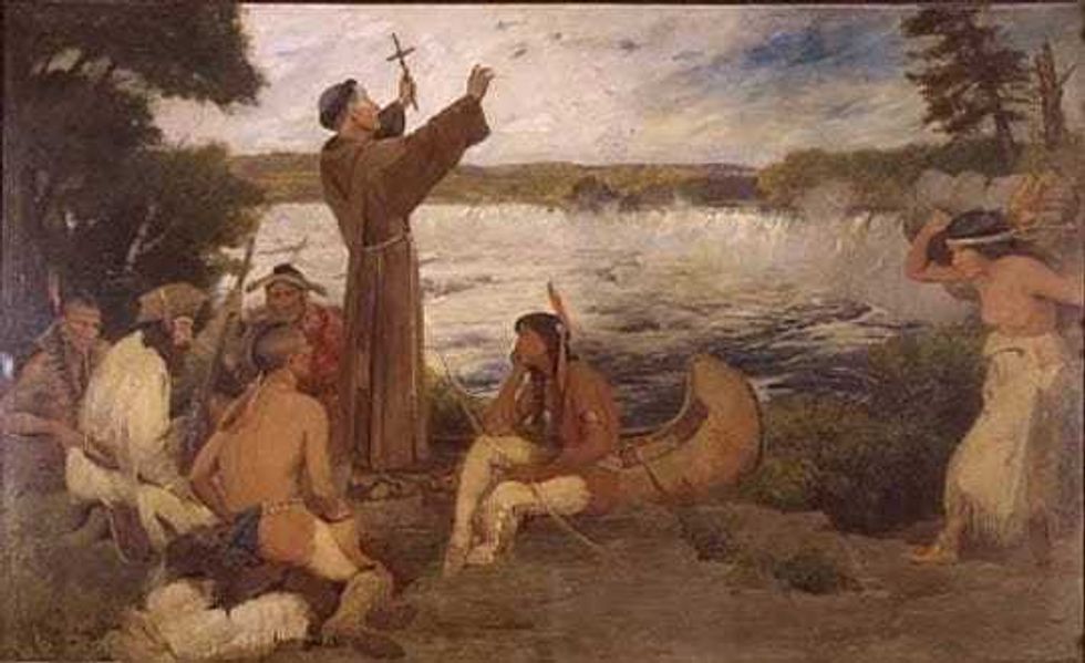 Painting of Father Louis Hennepin at St. Anthony Falls by Douglas Volk, c.1905.